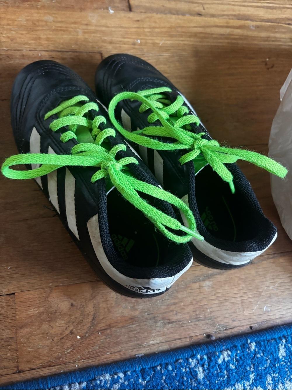 adidas Kids Soccer Cleats Black White Lime Green - Size 2Y